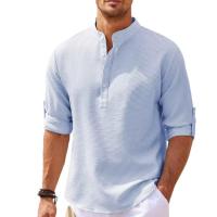 Camisa Larga De Manga Para Hombre Algodón Y Lino Estilo Playa Casual Color Sólido Cuello En Punta Talla Grande S-5XL Primavera Otoño - details 5