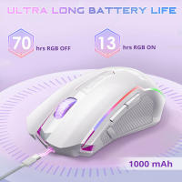 Ratón para juegos inalámbrico Redragon M910-WS, RGB, recargable, con 9 botones programables de edición macro, 8000 DPI, ergonómico inalámbrico, 70 horas para PC/Mac Gamer, FPS RPG MOBA RTS, color blanco - details 3