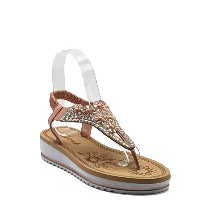 JZ Hermanos Sandalias de dedo con cuña y decoración para mujer - 1