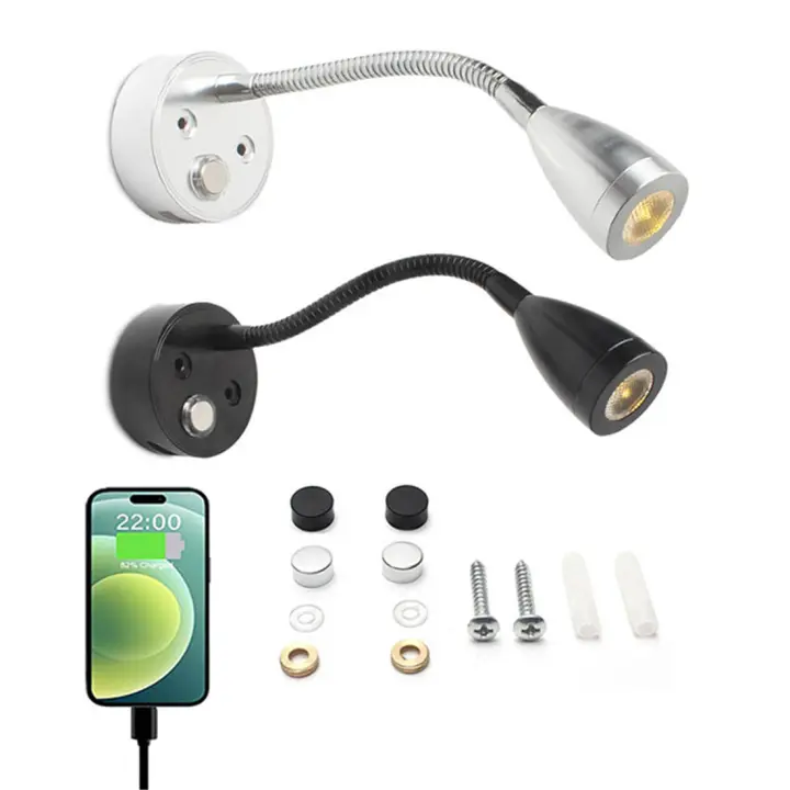Luz LED de lectura con cuello de cisne para barco, lámpara de pared Flexible y regulable, CC de 12V y 24V, para camión, autocaravana, yate, cabina, con puerto de carga USB - 1