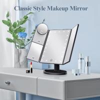 Espejo de maquillaje tocador con luz, aumento de 2X 3X 10X, espejo iluminado, control táctil, fuente de alimentación doble triple, LED portátil (negro) - details 0