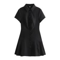 MSNOLOA Vestido Mini De Verano Para Mujer Estilo Casual Cuello Polo Manga Corta Decoración De Botones Silueta Plisada Polyester - details 1