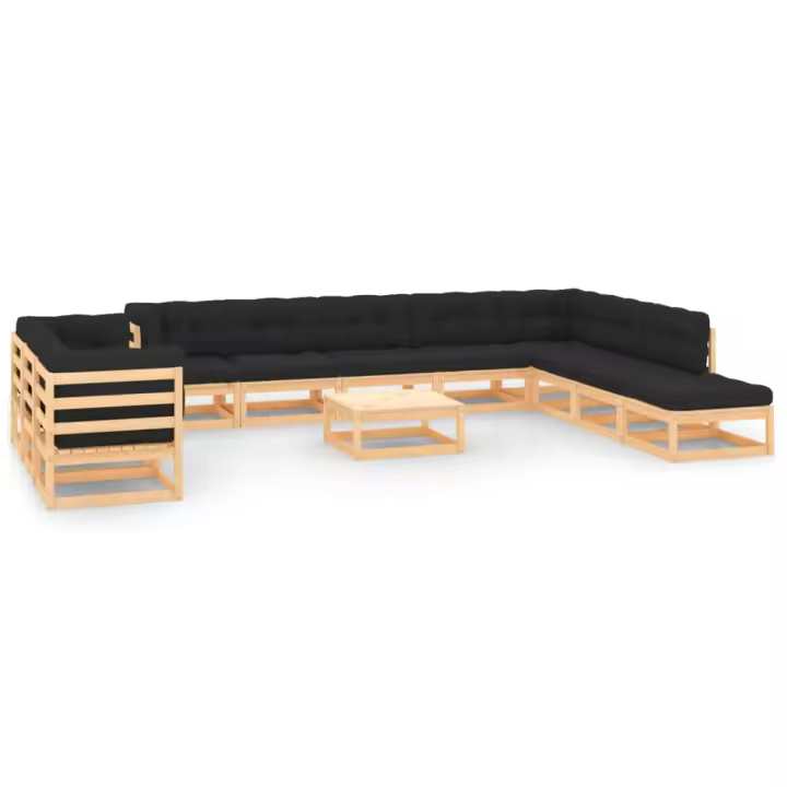 vidaXL Muebles de jardín 12 pzas con cojines antracita madera maciza - 1