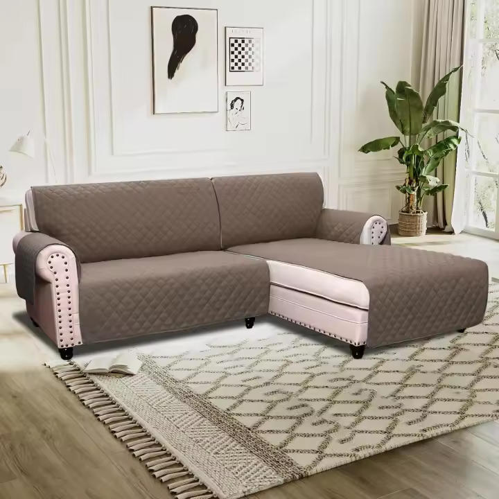 BellaHills Water Repellent Sofa Covers 2 Seater Sofa Protectors from Pets Cats Reversible Loveseat Couch Covers Non-Slip Furniture Slipcovers with Elastic Straps (Loveseat, Brown/Beige) - 1