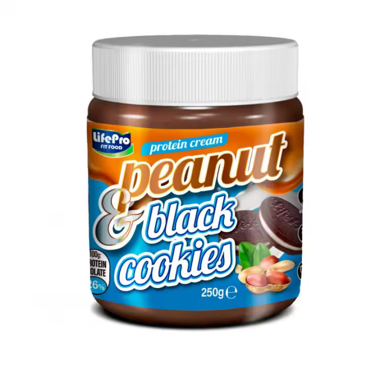 LIFE PRO FITFOOD PROTEIN CREAM PEANUT BLACK COOKIES 250G - Deliciosa Crema para Untar Saludable - Cacachuete y Black cookies - 1