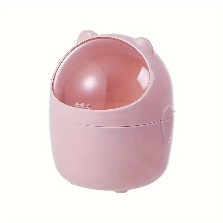 Mini Papelera Redonda De Plástico Durable Con Tapa Desmontable Estilo Cilíndrico Para Escritorio Diseño Lindo Y Compacto - 1