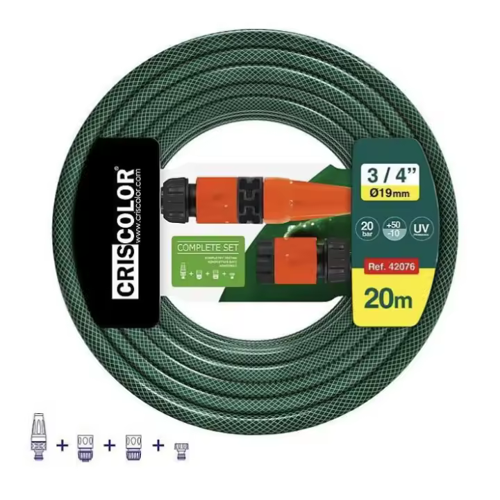 Manguera de Agua de Jardín Set with Conexión y Boquillas para Riego Reforzada 3 Capas Presión de rotura de 20 bar 3/4 "19mm 10/15/20 Metros. - 1