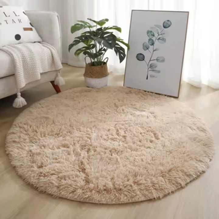 Alfombra Redonda De Peluche Suave Para Sala De Estar Decoración De Hogar Dormitorio Sala De Niños Estilo Moderno Tapete Grueso Pile - 1