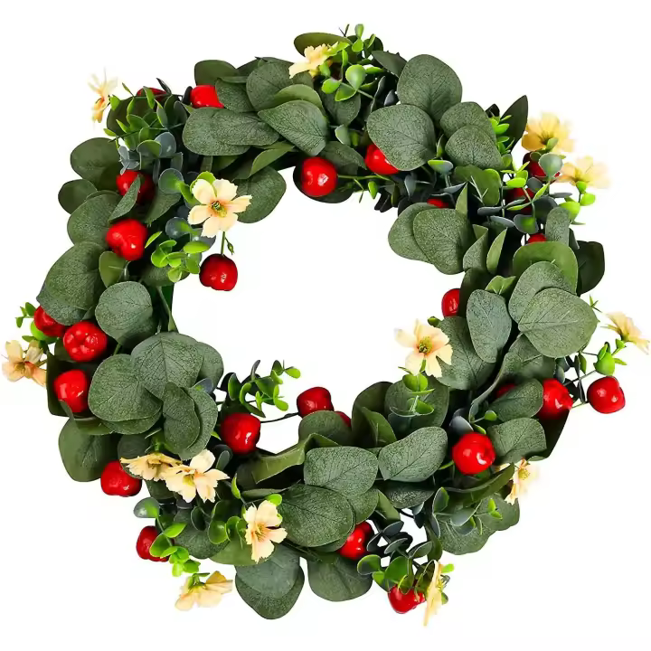 Corona navideña para la puerta de entrada Coronas artificiales para decoración navideña Corona de puerta con variante de frutos rojos Sin hojas - 1