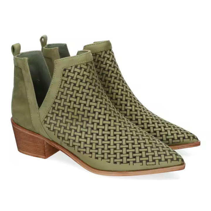 Botines calados de tacón cómodo para mujer color verde A-5171 - 1