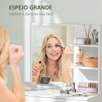 HOMCOM Tocador de Maquillaje con Espejo Mesa de Maquillaje con Cajón y Estantes Abiertos Tocador para Dormitorio Salón Blanco - details 3