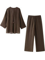Conjunto De Moda Para Mujer Willshela 2 Piezas Camisa De Encaje Con Cordón Y Pantalones Vintage Con Cintura Elástica Chic Lady - details 3