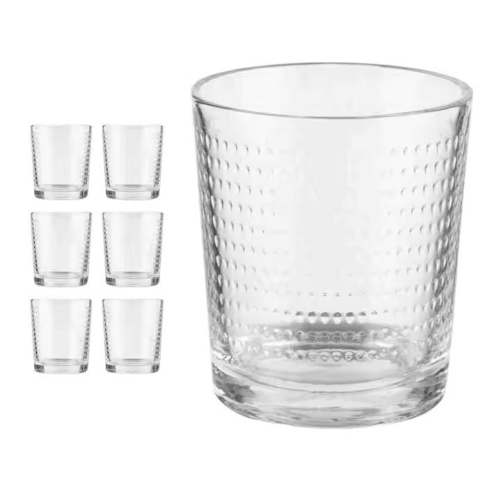 XOCOTŌ® Juego 6/12 vasos de Agua / Refresco 'Dots' Vasos de cristal de Alta Calidad, para Agua y bebidas, 260ml Transparentes, de Cristal - 1