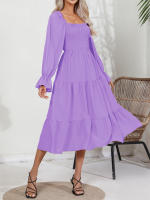Vestido De Mujer Casual Primavera/Otoño Con Cuello Cuadrado Ruffle Tirantes Manga Larga A-Line Longitud Media Pierna Polyester - details 17