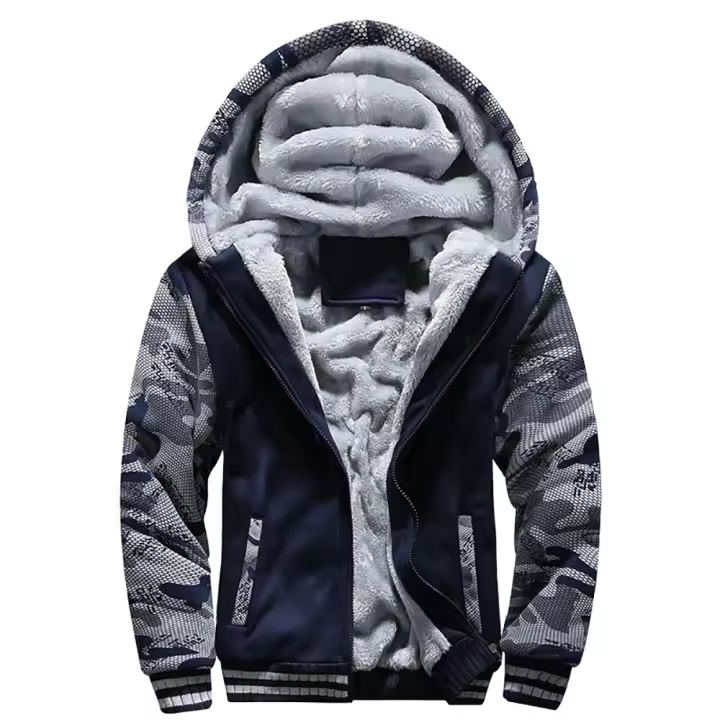 Chaqueta De Fleece Para Hombres Camuflaje Cremallera Y Capucha Abrigo Invernal Manga Larga Casual Streetwear - 1