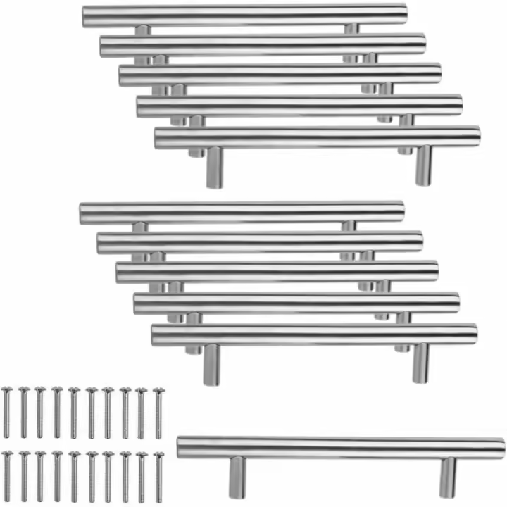 10 X Manija De Gabinete De Cocina De Acero Inoxidable 96 Mm Espaciado De Orificios, Manija En T De Acero Cepillado Para Puerta De Gabinete Manijas De Puerta De Cocina - 1