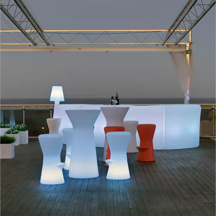 Newgarden - IBIZA Barra de Bar Curva para Hotel, Restaurante, Beach Club o Piscina con Luz LED por Cable y Carga Solar o Batería y Muy Resistente para Exterior e Interior. Varios Acabados. Hecha de Polietileno en España - 1