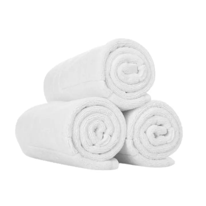 Toalla de baño (pack de 6 unidades) Toalla de lavabo o aseo 50x100 blanco  450 gr/m2  100% algodon, tacto suave, absorvente y de secado rápido, para hoteles, residencias, piscinas, viajes - 1