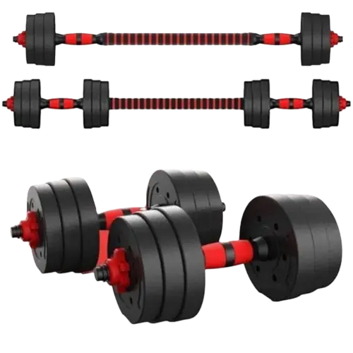 AWIKU - Mancuernas Ajustables 2 en 1 de 7.5kg - 10kg - 15kg - 20kg - Barra de Unión de 40cm Incluida - Set de Pesas + Barra - 1