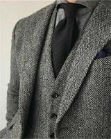 Traje De Hombros Interlock Tweed Retro Para Hombre 3 Piezas Traje Formal De Negocios Con Chaleco Y Pantalones Conjunto De Boda Tailor-Made - details 1