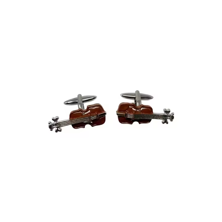 Inmaculada Romero Gemelos Metálicos Violines 30 Mm Detalles Esmalte Marrón - 1