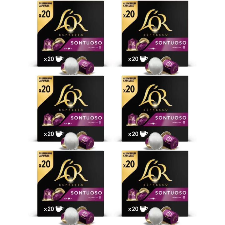 L'OR ESPRESSO café total 120 capsulas  20 cápsulas *6pack sontuoso-decafeinato ristretto -80u capsulas colombia andes-onyx