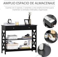 Entryway Console Table Reception with 2 Drawers and 2 Lower Shelves, Modern Furniture Raised Base, Anti-Roll 100 x 30.5 x 80 cm, Black - details 4