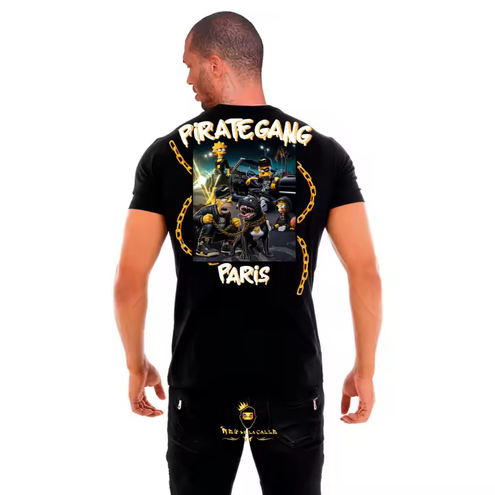 Camiseta Pirate Gang París Negra Pedrería Brillante Simpsons - 1