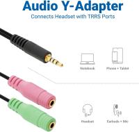 Adaptador Divisor de Auriculares,Adaptador de Cables de Audio Estéreo en Y - 1x Enchufe de 3,5mm CTIA 4 Polos TRRS a 2X Toma de 3,5mm - 1x Conector de Clavija a Auriculares y Micrófono, Cable Divisor de Audio Estéreo para Auriculares o Altavoces, - details 1