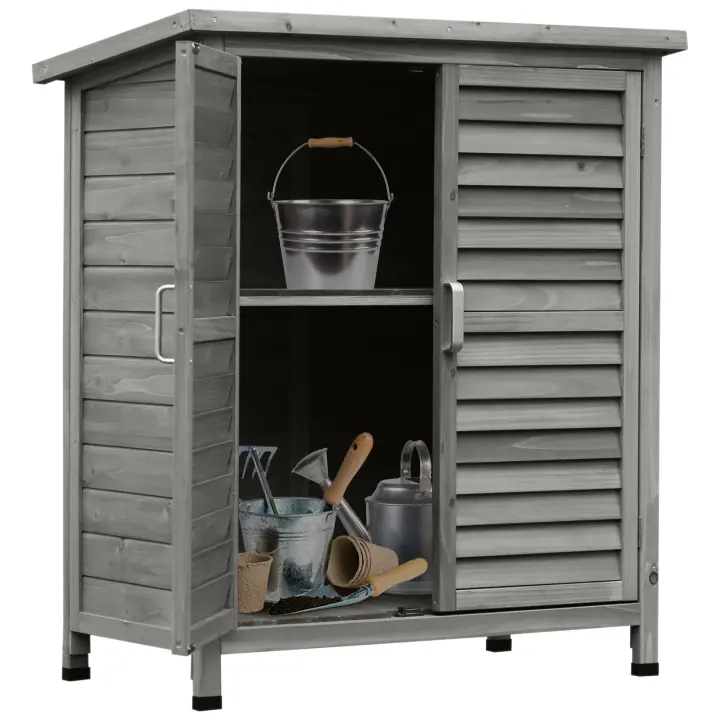 Outsunny Cobertizo de Almacenamiento de Madera para Jardín con 2 Estantes Interiores 2 puertas y Techo Inclinado para Exterior Terreza 87x46,5x96,5 cm - 1