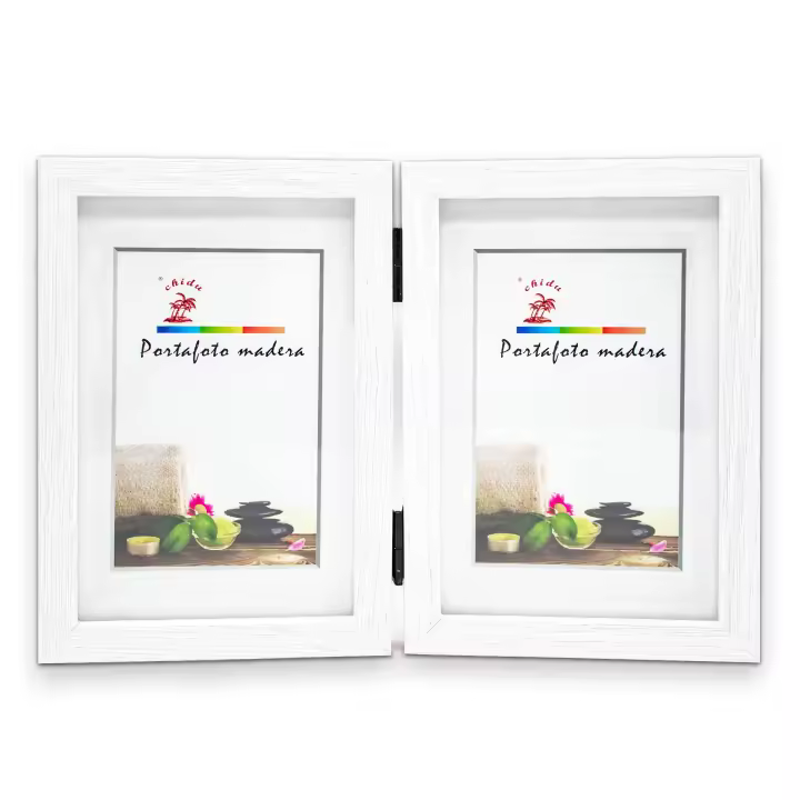 NQT Marco de Fotos Doble Plegable de Madera Blanca con Diseño Sencillo Multiusos para Dos Fotos - 1