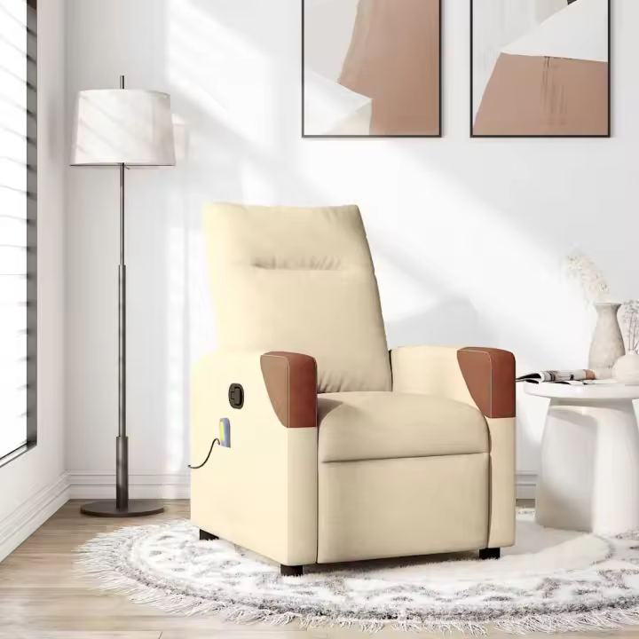vidaXL Sillón reclinable de masaje de tela en color Gris claro/Gris nube/Crema y más - 1