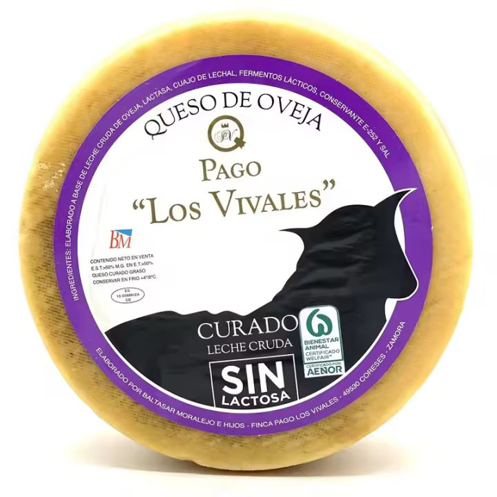 Queso Sin Lactosa Curado de Oveja "Pago Los Vivales": 1/4 Queso de 850gr Aprox de Placer Culinario para Amantes del Queso en una Experiencia Gastronómica Excepcional. - 1