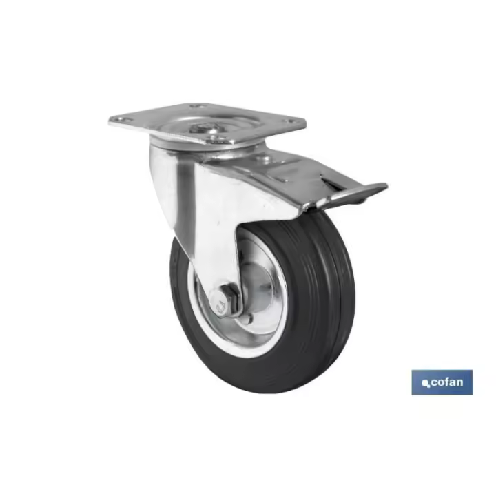 Rueda goma/metal placa/freno ø125x38mm - 1