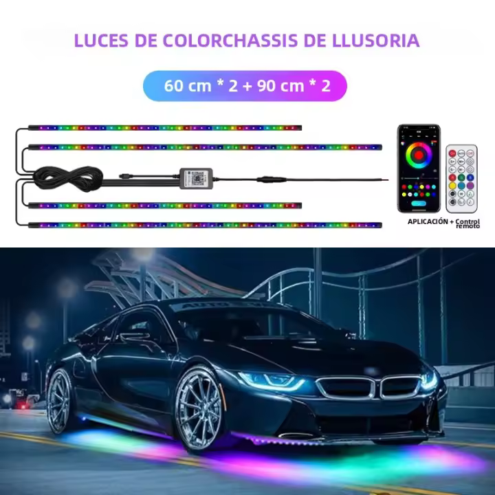 Tira De Luz LED Symphony Para Coche 12V RGB Control Remoto Y Por Voz Iluminación Decorativa Atmosfera Neón Inalámbrica Resistente Al Agua Para Automóvil - 1