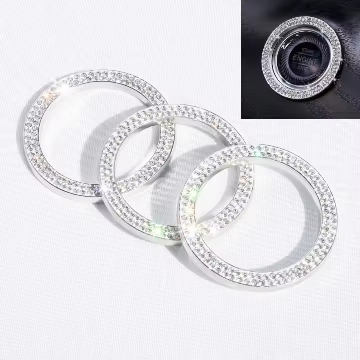 Anillo decorativo de arranque y parada de motor de coche con diamantes de imitación dobles de cristal de 3 piezas, botón de arranque de piezas de automóvil, accesorio interior glamoroso para automóvil - 1