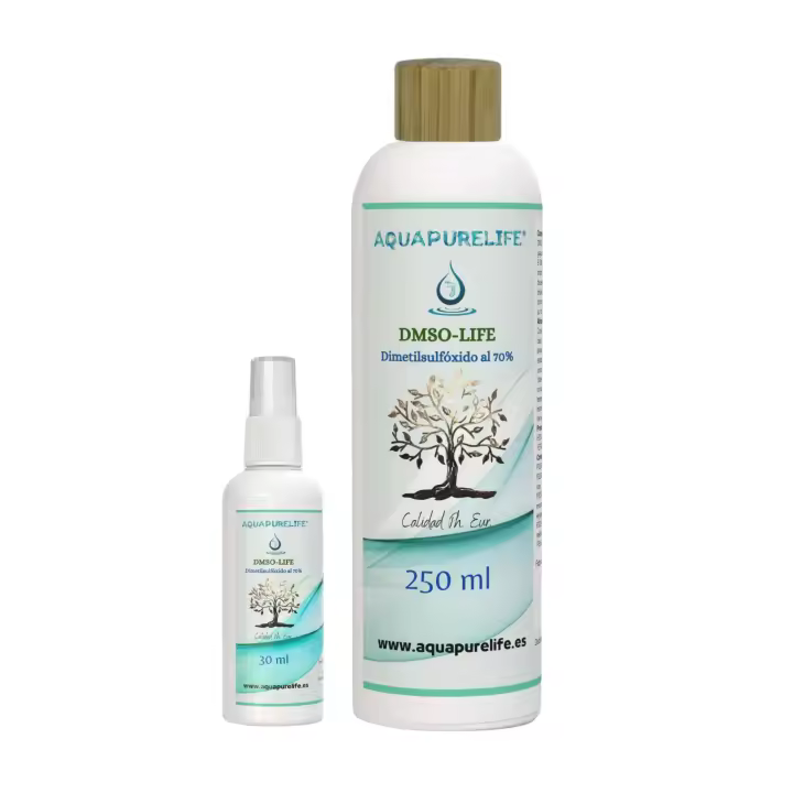 AQUAPURELIFE® DMSO al 70% - Botella plastico especial HDPE 250 mililitros - Dimetilsulfóxido Ph EUR - Incluye spray cristal 30ml - 100% natural - 1