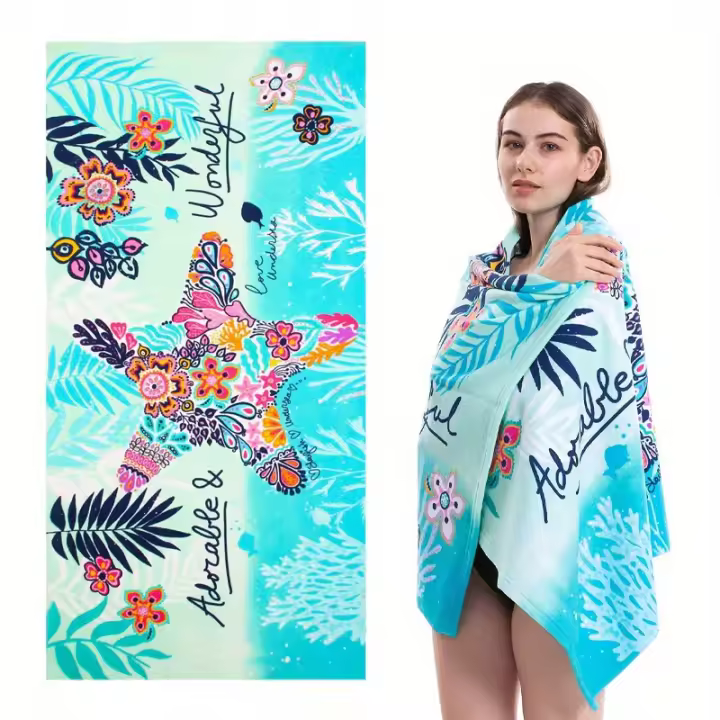 Toalla De Playa Antisandía Azul Estrellada Con Ondas De Verano Tela Microfibra Secado Rápido Láminas De Color Para Baño - 1