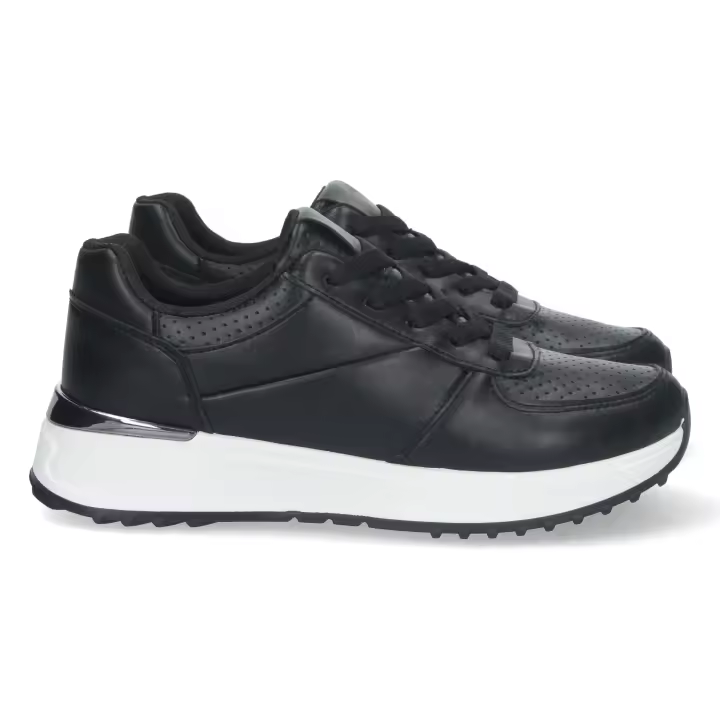 Davinia Shoes Zapatilla Plana para Mujer, Comoda, con Estampado Liso, Detalle en el Talon, y Cierre de Cordones, Primavera Verano 2023 Shoes&Blues.es HB-0358-Negro - 1