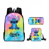 Mochila Escolar Stitch 3 Piezas para Niños y Adolescentes—Set de Mochila, Estuche y Bandolera, Diseño de Dibujos Animados, Color Azul, Moda Juvenil - details 1