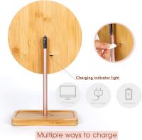 Espejo de maquillaje de madera de bambú LED, espejos cosméticos de escritorio con 3 modos de iluminación, batería recargable por USB, lámpara de belleza táctil ajustable - details 2