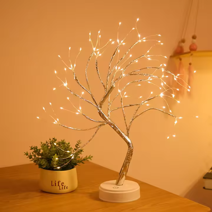 Luz De Árbol De Fuego Y Perla Con Interruptor Táctil USB Y Caja De Batería Luz Nocturna LED Con Hilo De Cobre Para Decoración De Navidad - 1
