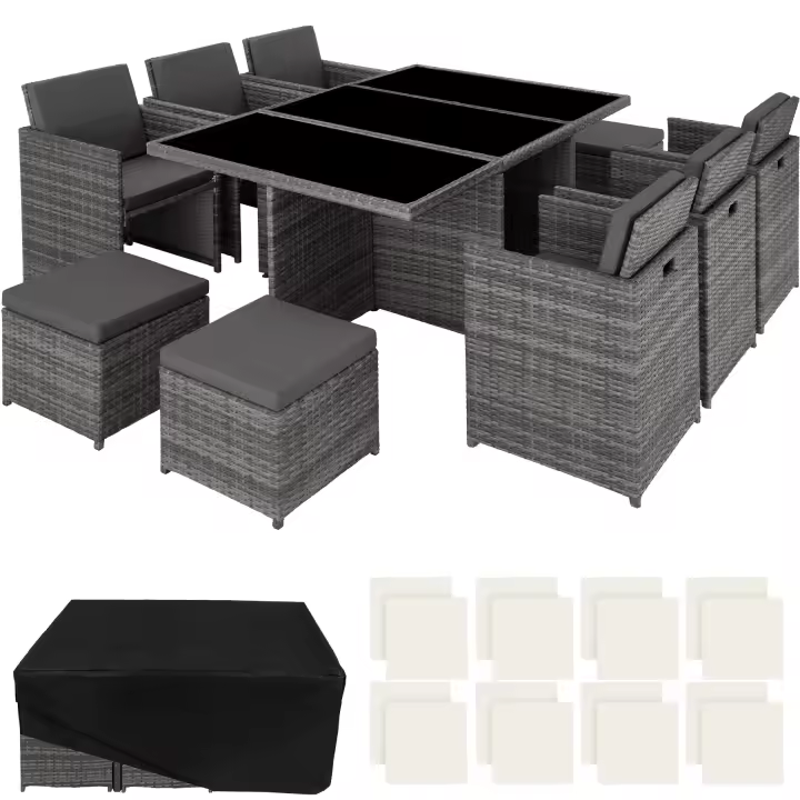 Tectake - Conjunto de ratán sintético Nueva York  Cojines mullidos para máximo confort, grosor aprox. 5 cm  Estructura de aluminio, incluye funda protectora y tuercas de acero inoxidable  2 fundas de cojines intercambiables - 1