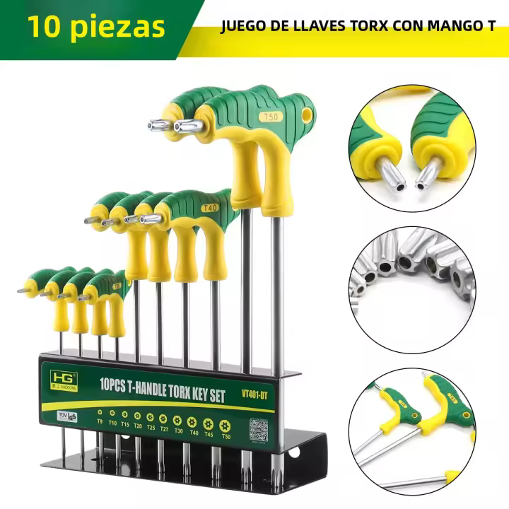 Juego De Llaves Allen T-Handle Metrás 10 Piezas Con Mango Largo Y Estuche De Almacenamiento Conveniente Herramienta Doble Fin De Acero Cr-V - 1
