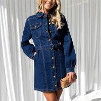 Vestido De Denim Para Mujer Con Parche En La Cabeza Y Doble Bolsillo Cintura Alta Estilo Casual Comunitario Con Detales De Encaje Y Cardigan Monofásico - details 4
