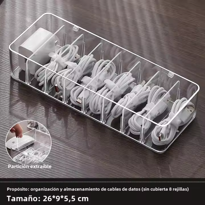 Caja De Almacenamiento Para Cable De Datos Organizador De Escritorio Para Cargador De Móvil Con Cubierta a Prueba De Polvo Herramienta De Gestión De Cables 1PC - 1