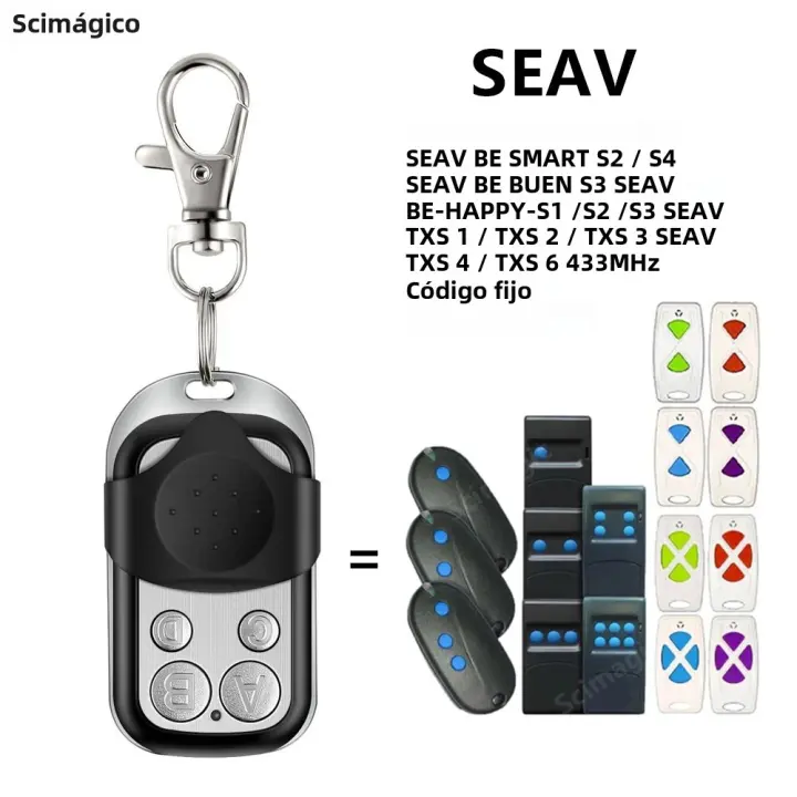 Control Remoto Para Garage Universal Clon SEAV TXS1 TXS2 TXS3 TXS4 TXS6 BE HAPPY S1 S3 SMART S2 8 Dips Código Fijo 433MHz - 1