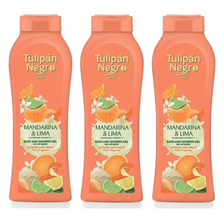 TULIPAN NEGRO, Gel de Baño y Ducha Mandarina y Lima 650ml (Pack de 3x650ml), Tulipán Negro de la Línea Gourmand Intensity, Máxima Hidratación y Suavidad para la Piel, Frescura Energizante, Aroma cítrico y refrescante a Mandarina y Lima - 1