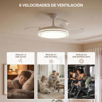 Ventilador de Techo con Luz LED 72W – Motor DC Silencioso – Aspas Retráctiles – 6 Velocidades, Luz Cálida, Día y Fría (3000K-4000K-6000K) – Temporizador – Ø102 cm, Mando Incluido [Clase de eficiencia energética E] - details 5