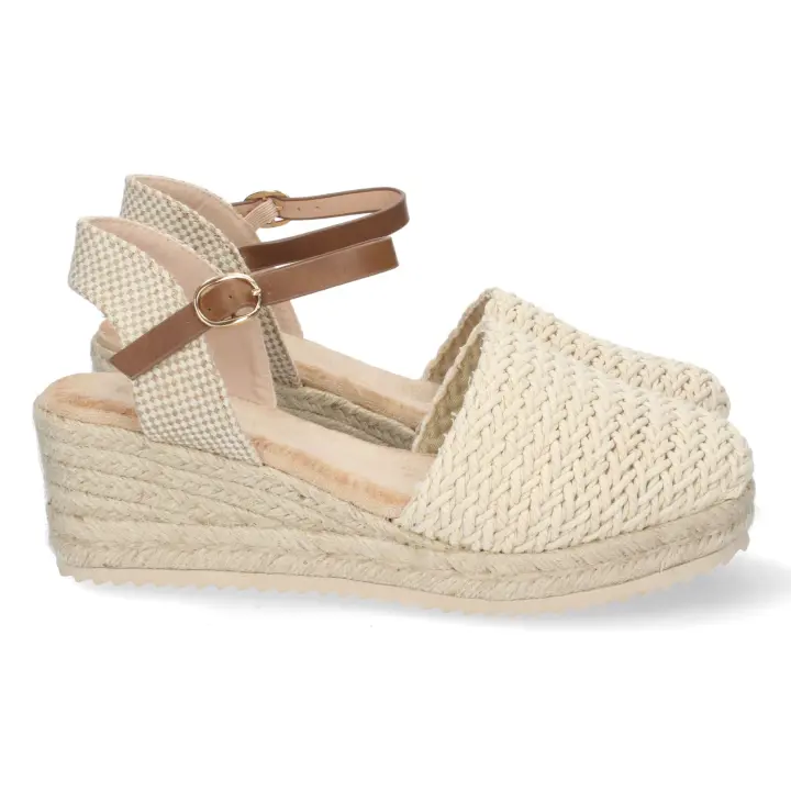 PuntoSalao Sandalias de cuña media en yute pala rafia mujer color beige - 1